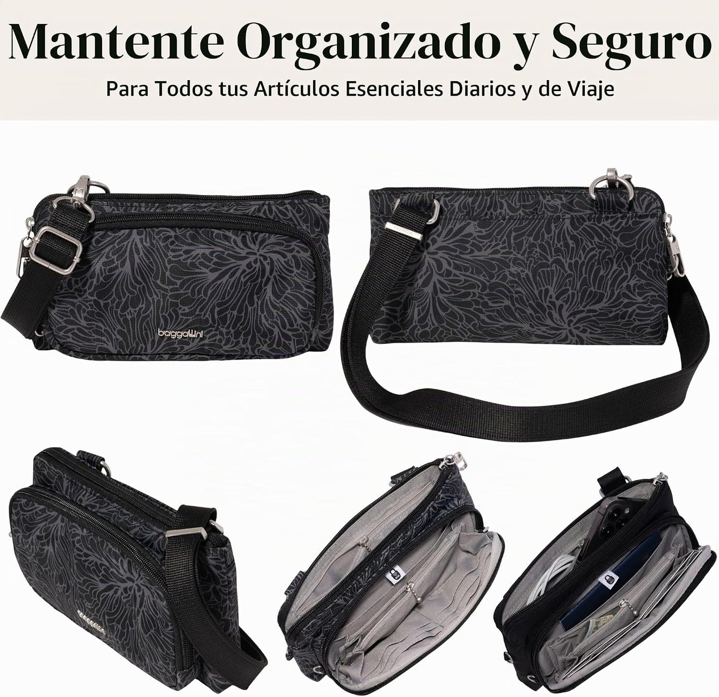 Securtex - Mini cartera cruzada antirrobo, ligera, 8.4 x 4.5 pulgad...