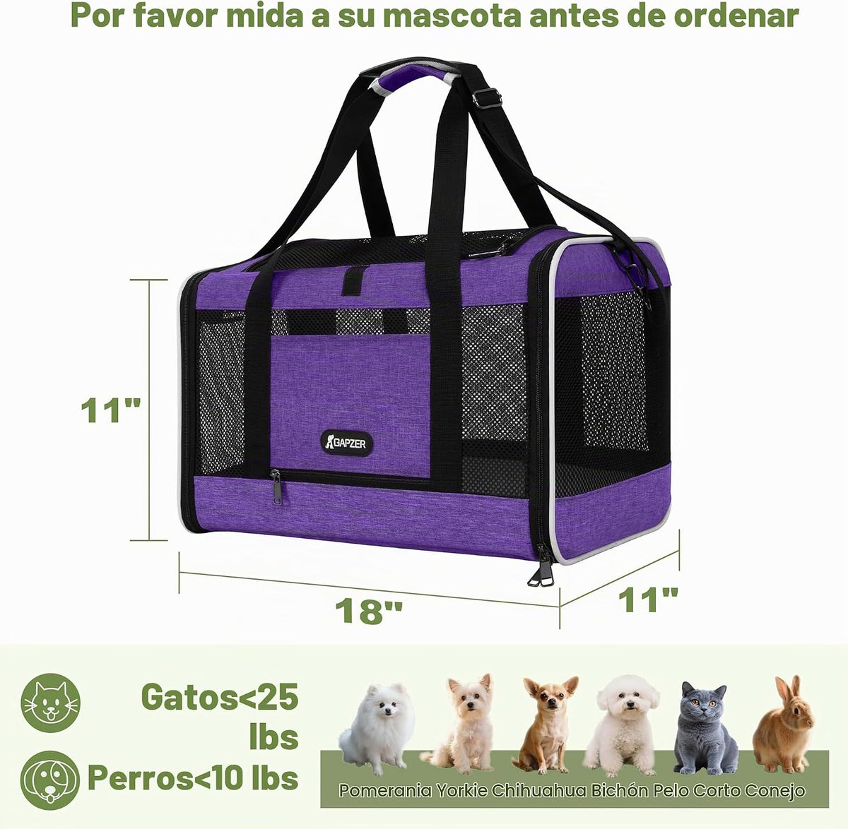 GAPZER - Transportador de mascotas para gatos de 18 x 11 x 11 pulga...