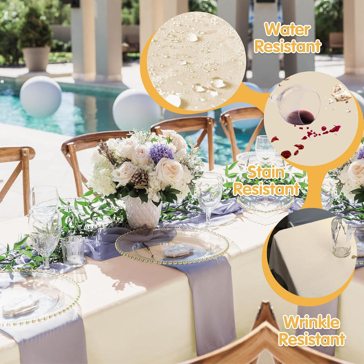 BRILLMAX - Paquete de 6 manteles color beige de 60 x 102 pulgadas p...