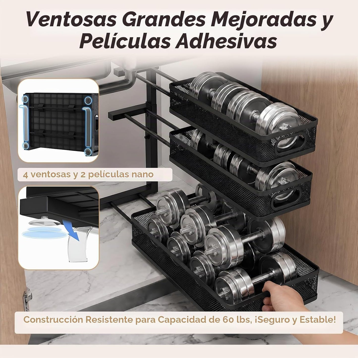 Organizador de 3 niveles para debajo del fregadero, paquete de 2 es...