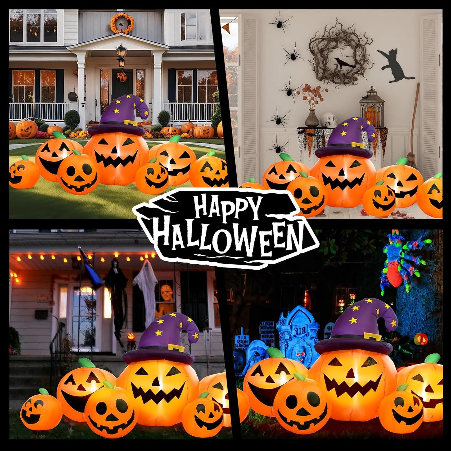 Calabaza inflable de Halloween de 8 pies de largo para decoración a...