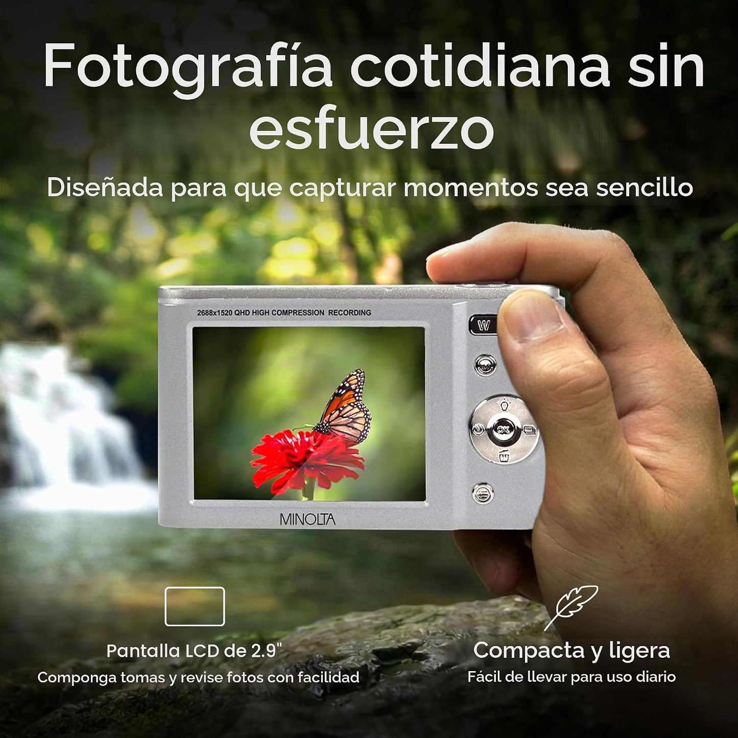 Minolta MND20 Cámara digital de 44 MP, video de 2.7K, zoom 16X (pla...