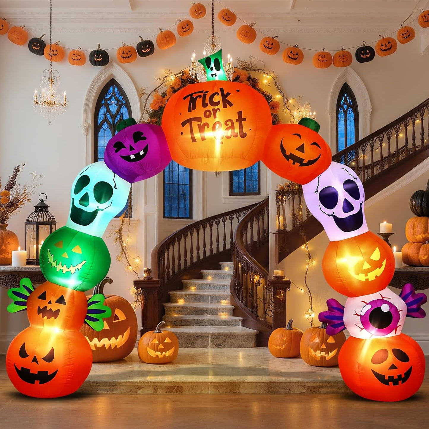 Arco inflable de Halloween de 10 pies, esqueleto de calabaza, decor...