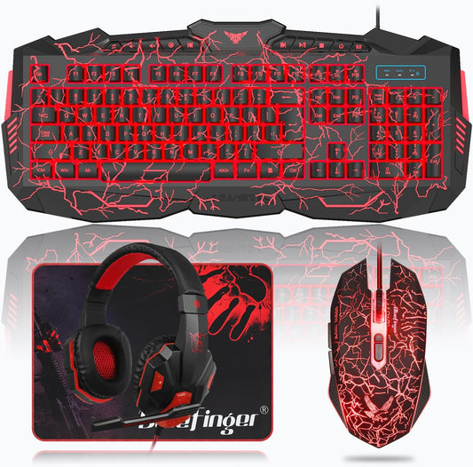 Combo de Teclado, Ratón y Auriculares para Juegos BlueFinger, Tecla...