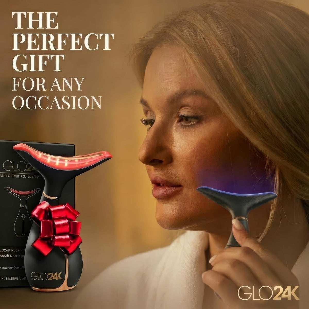 GLO24K - Masajeador facial LED para cara y cuello, varita de bellez...
