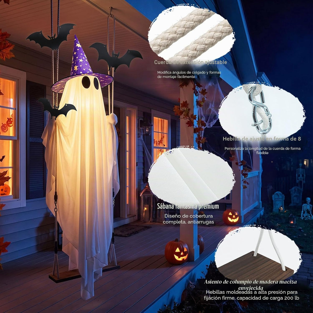 Decoración de fantasma de Halloween con murciélago y sombrero – Fan...