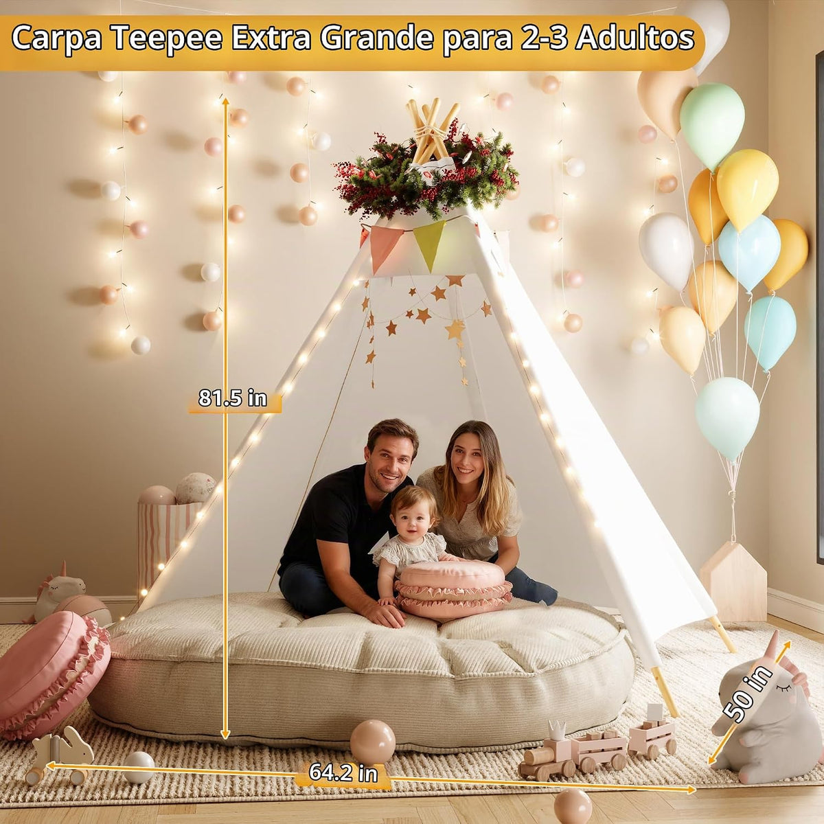 Betterhood Tienda de campaña tipo tipi grande de 7 pies para adulto...