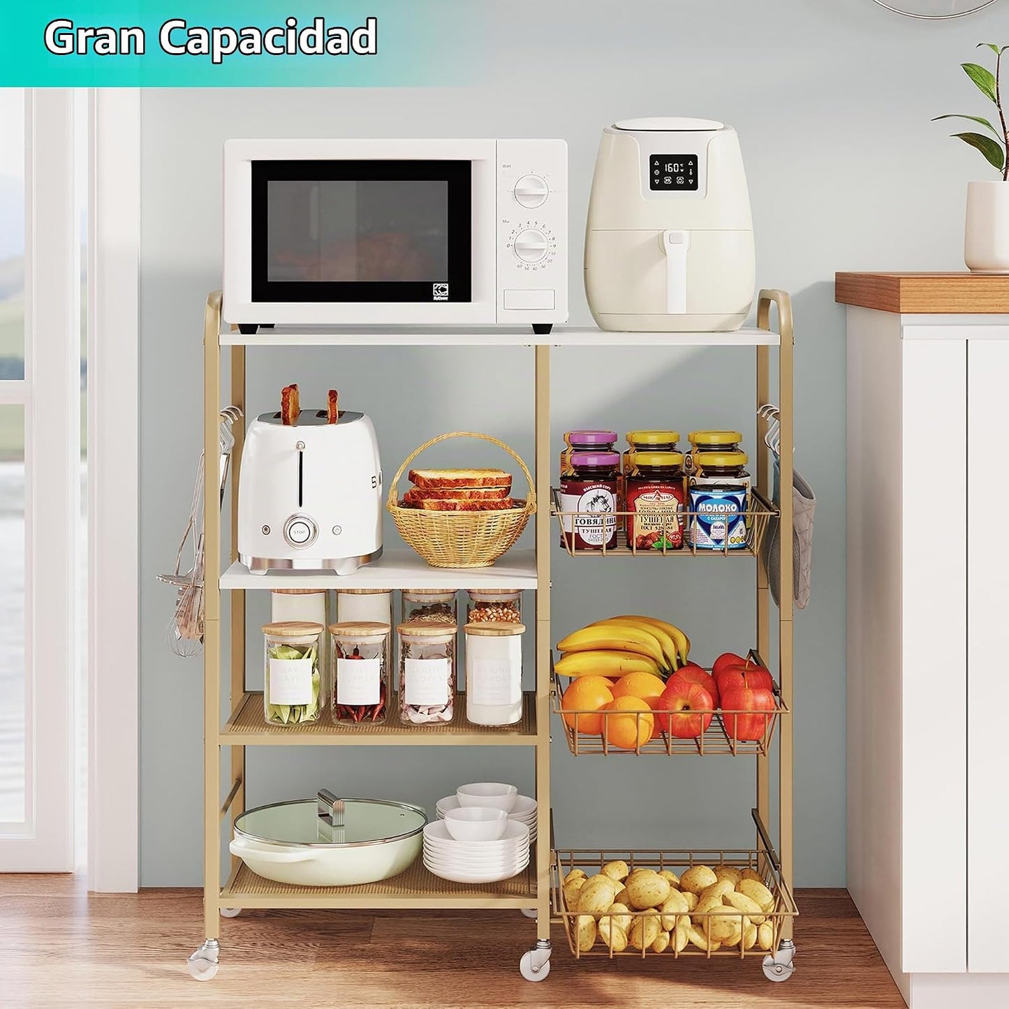 HapiRm Carrito de Cocina con Ruedas para Microondas - Soporte de Me...