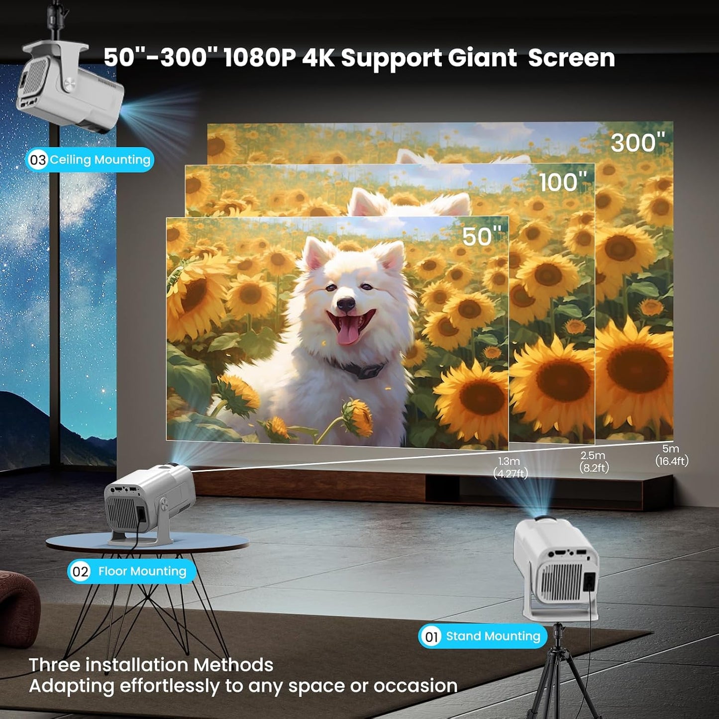 Proyector inteligente 4K [corrección de pantalla automática y audio...