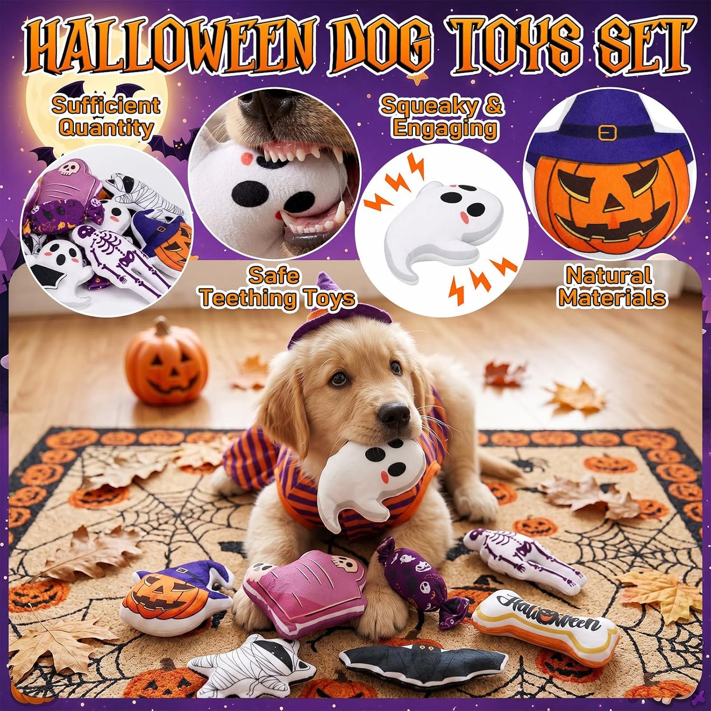 Soulchen 80 piezas de juguetes chirriantes para perros de Halloween...