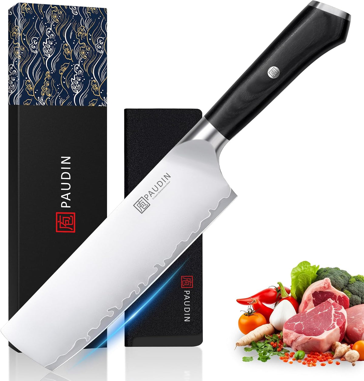 PAUDIN - Cuchillo Nakiri de 7 pulgadas, cuchillo de cocina de acero...
