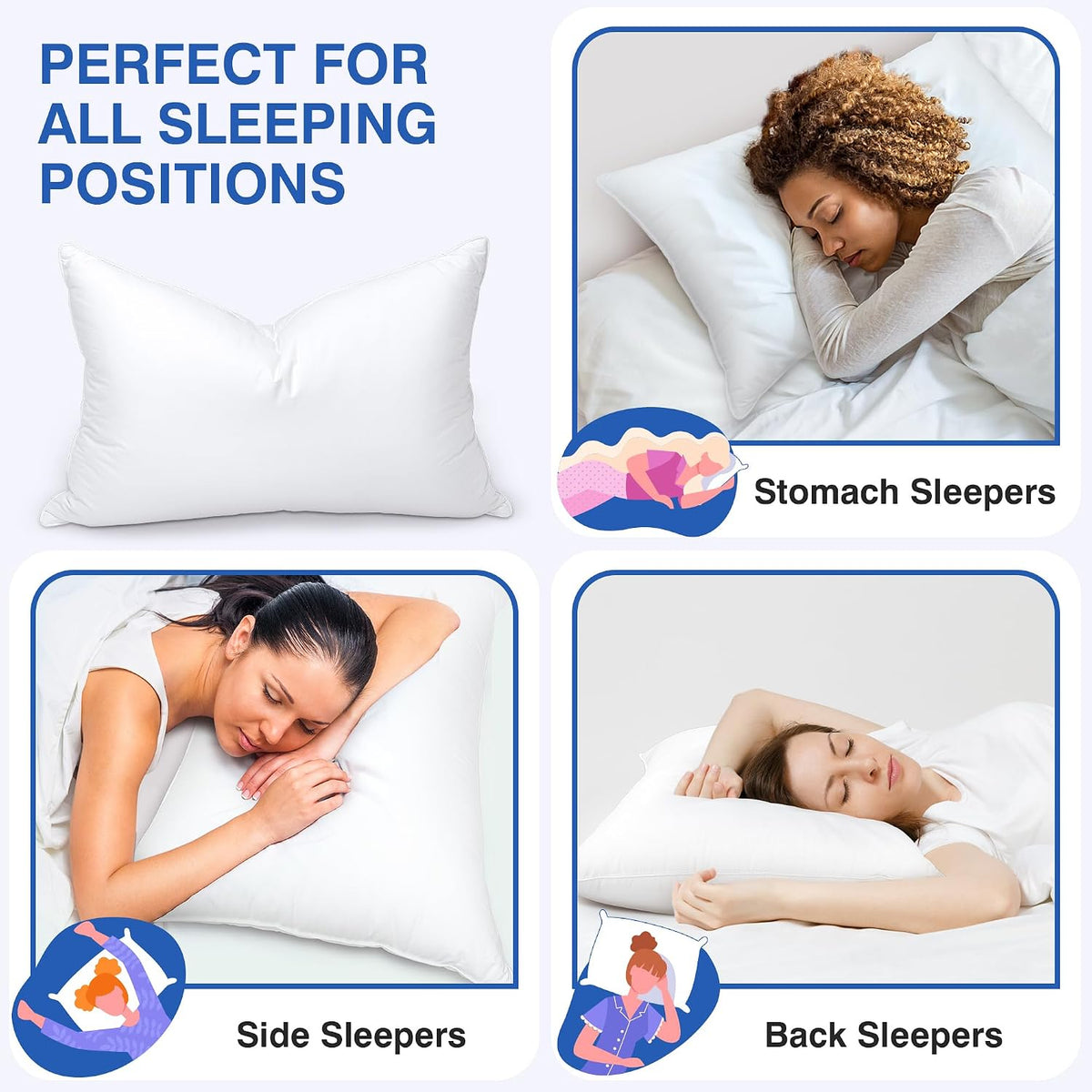 zibroges Juego de 2 almohadas de plumas tamaño queen para dormir |...
