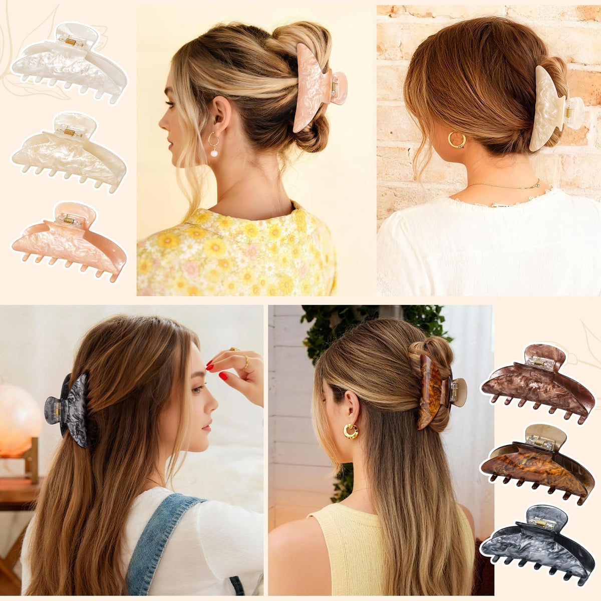 Paquete de 6 pinzas acrílicas para el cabello | Pasadores antidesli...