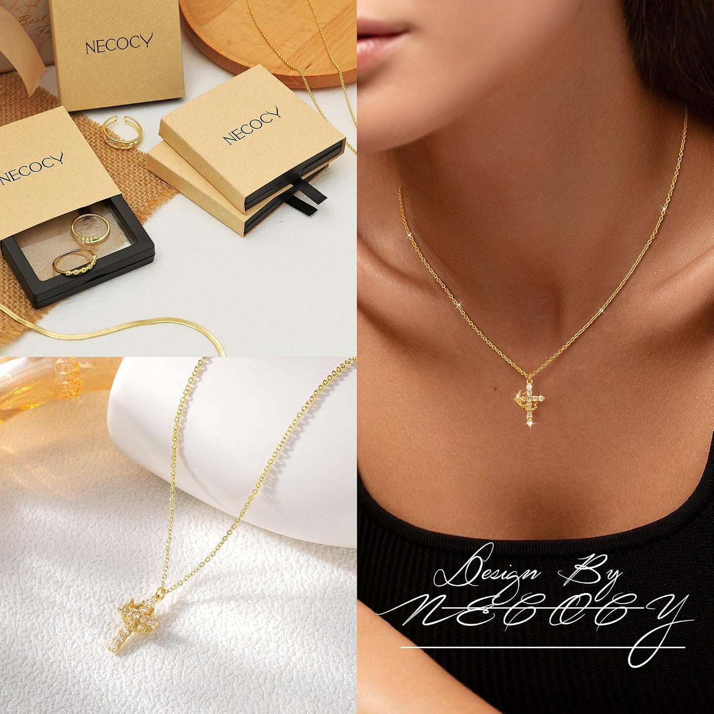 NECOCY Regalos de Pascua, collares mejorados con cruz de corona par...