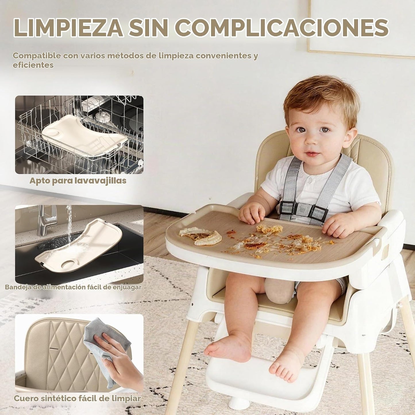 Silla alta 4 en 1 para bebés y niños pequeños, asiento elevador con...