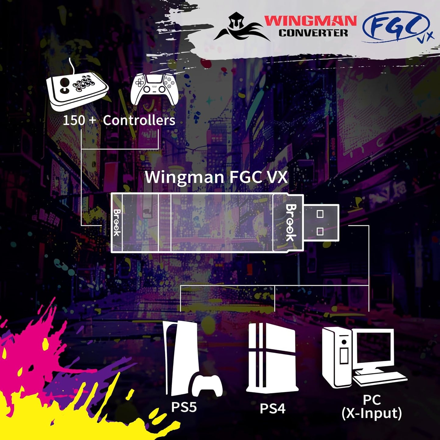 Brook Wingman FGC VX Arcade Controller Converter para PS5\/PS4\/PC...
