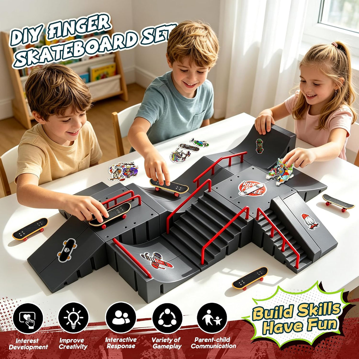 RNGODO Kit de parque de patinetas para niños, 14 en 1, mini rampa d...