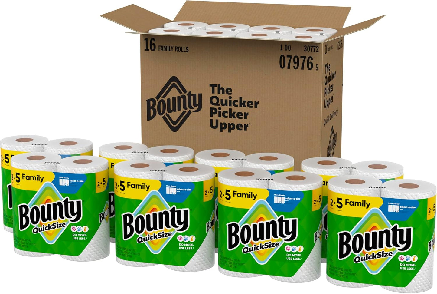 Bounty Toallas de papel de tamaño rápido, color blanco, 16 rollos f...