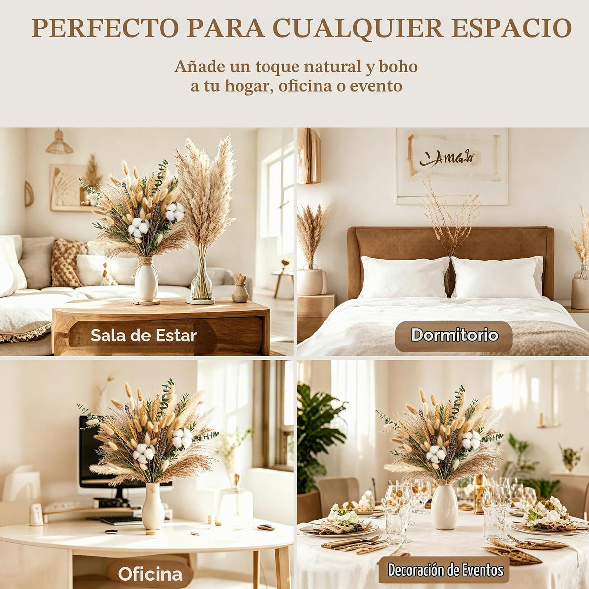 Ramo de flores secas verdes, 10 variedades de hierba de pampa con c...