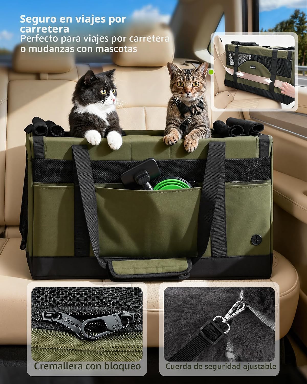 Pecute Transportador grande para gatos, suave doble jaula para masc...
