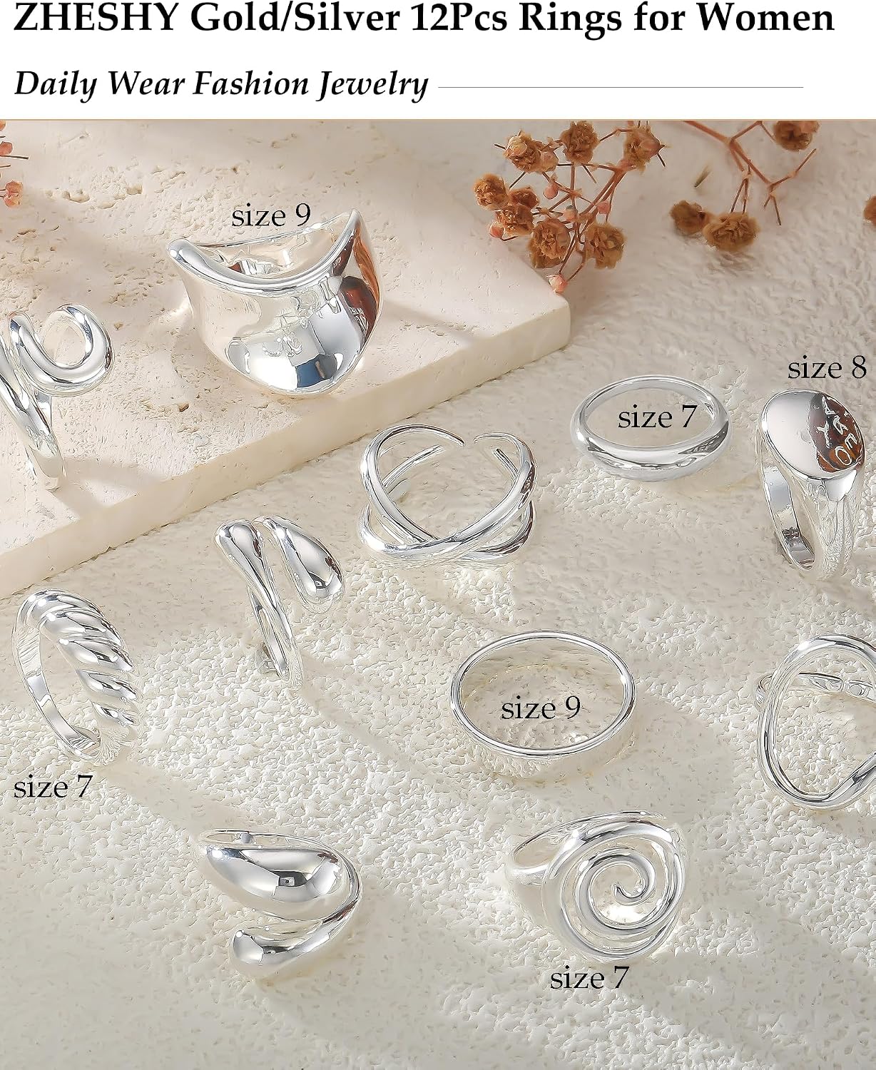 ZHESHY Anillos gruesos de oro para mujer, sin deslustre, chapados e...