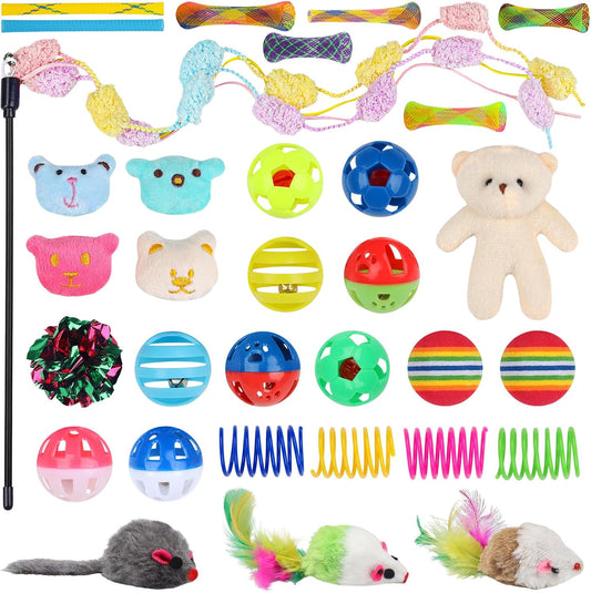 QUOZUO Juego de 30 Piezas de Juguetes para Gatos, Juego de Juguetes...