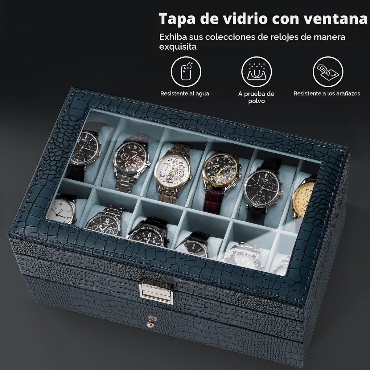 ProCase Caja de reloj, Caja de reloj para hombres con 12 ranuras y...