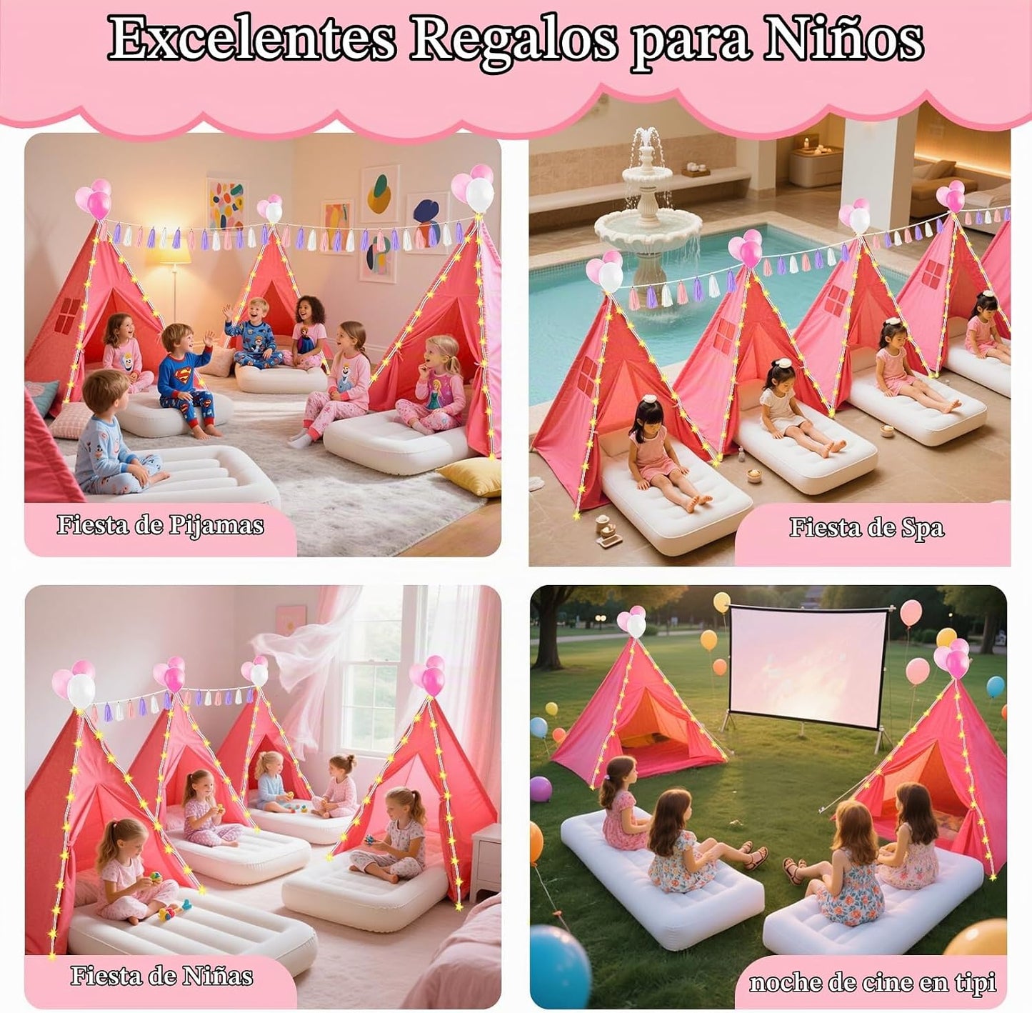 PLULON Paquete de 4 tiendas de campaña tipo tipi para niños y niñas...