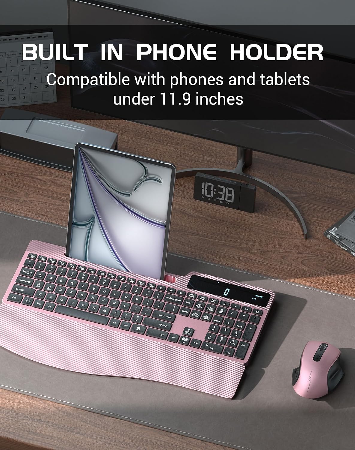 Combo de teclado y mouse inalámbricos, teclado ergonómico silencios...