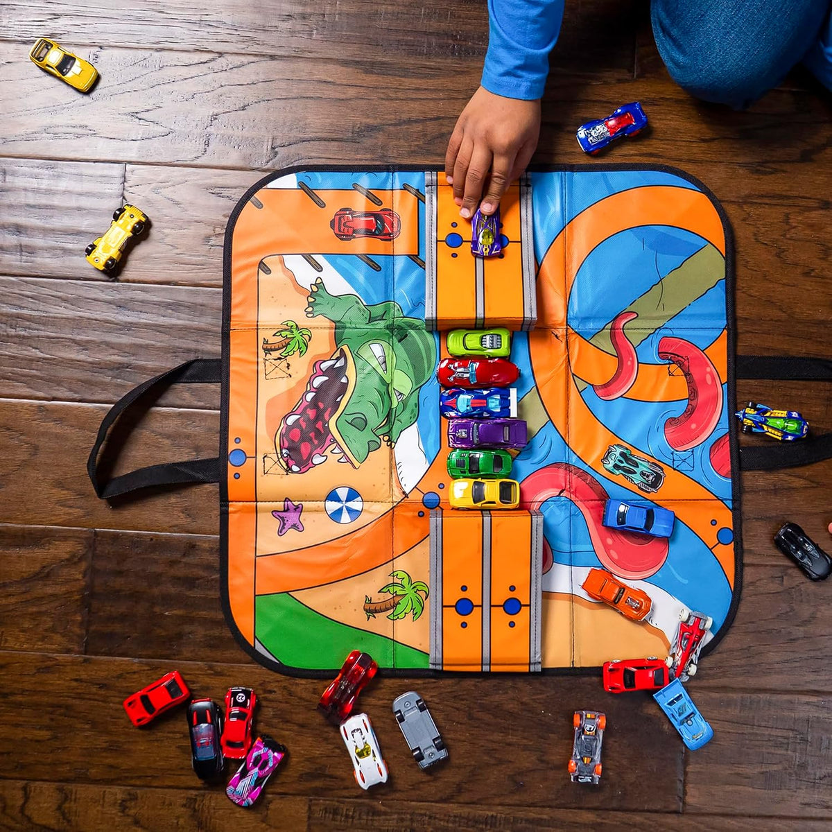 Hot Wheels ZipBin - Caja de almacenamiento para coche y tapete de j...
