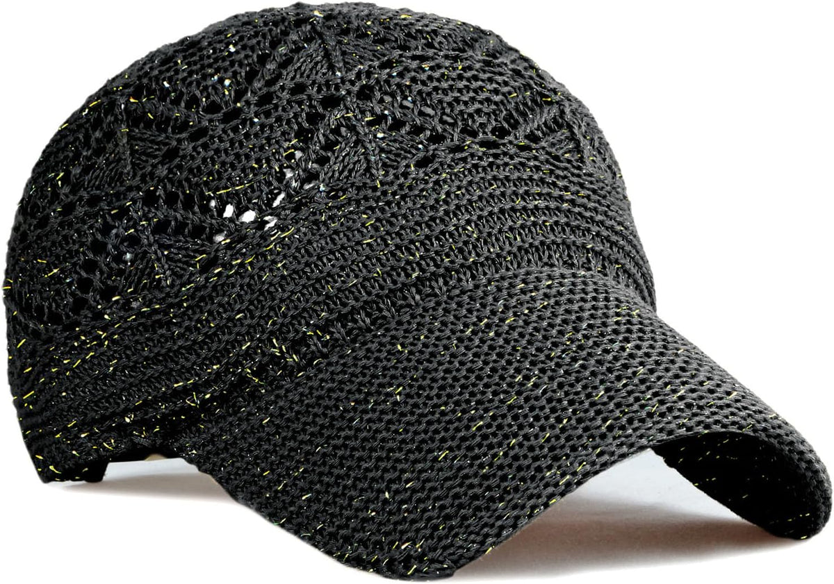 FASHIXD Gorra de béisbol de malla tejida para mujer, de hilo de ver...