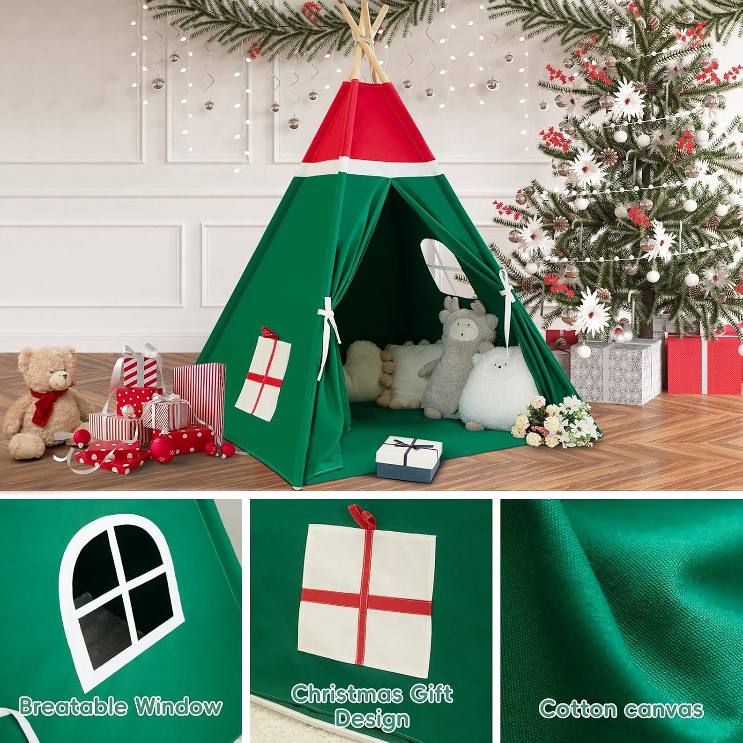 WIRHAO Tienda de campaña navideña para niños con colchoneta acolcha...