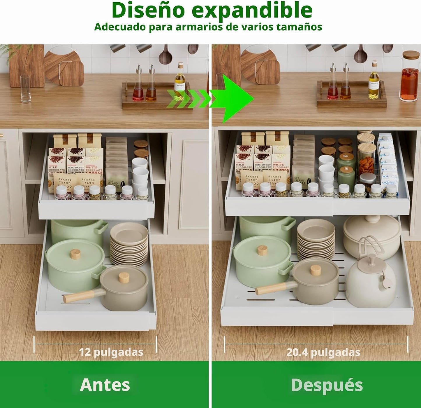 PAKETA Paquete de 4 organizadores de gabinete extraíbles extensible...