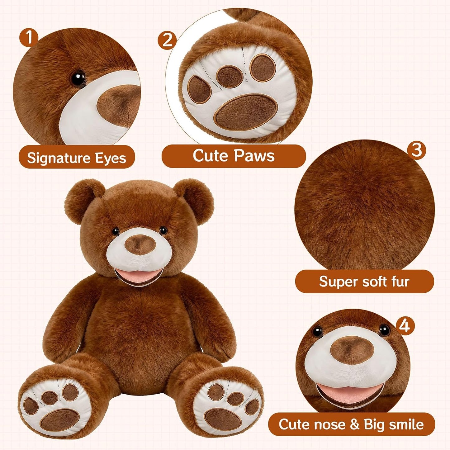 SRANWOW Oso de peluche gigante súper suave con detalles de pata (ma...