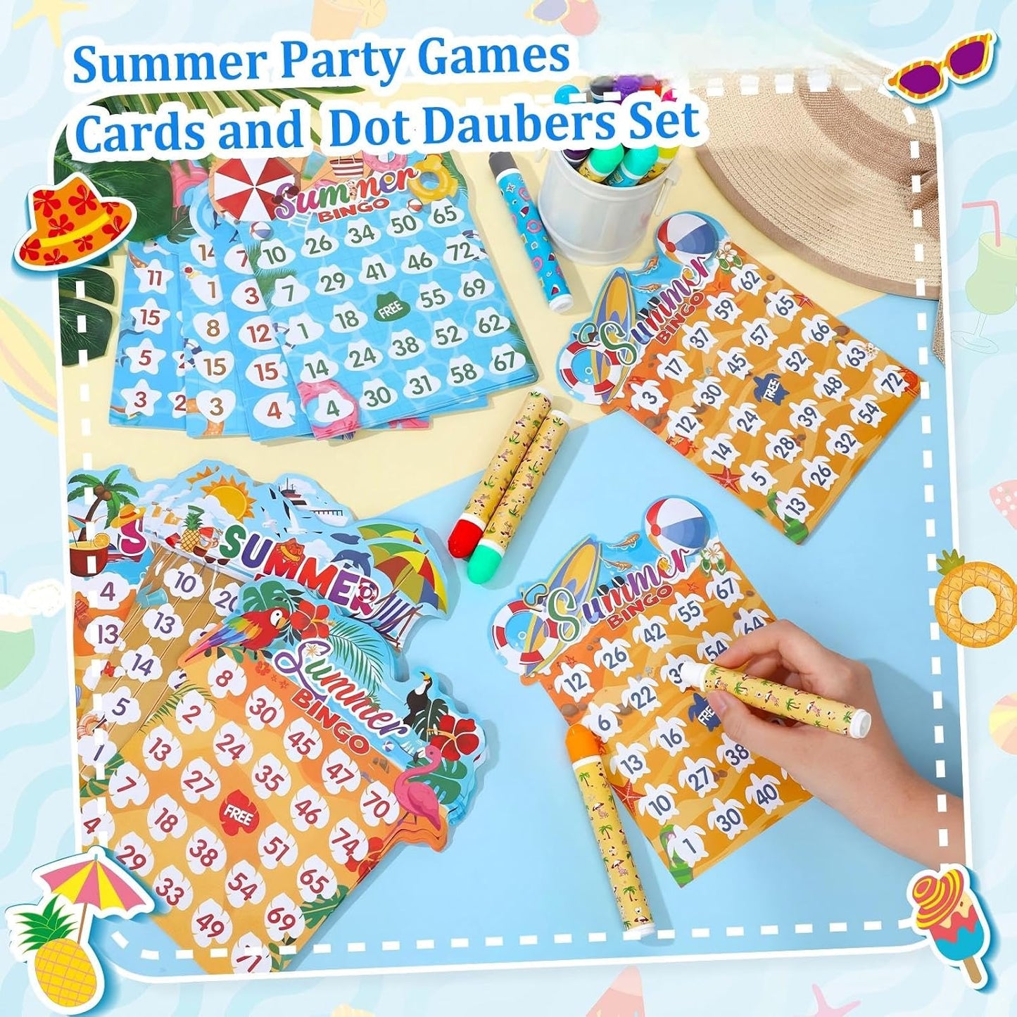 Eersida Paquete de 192 tarjetas de juego de bingo de verano y juego...