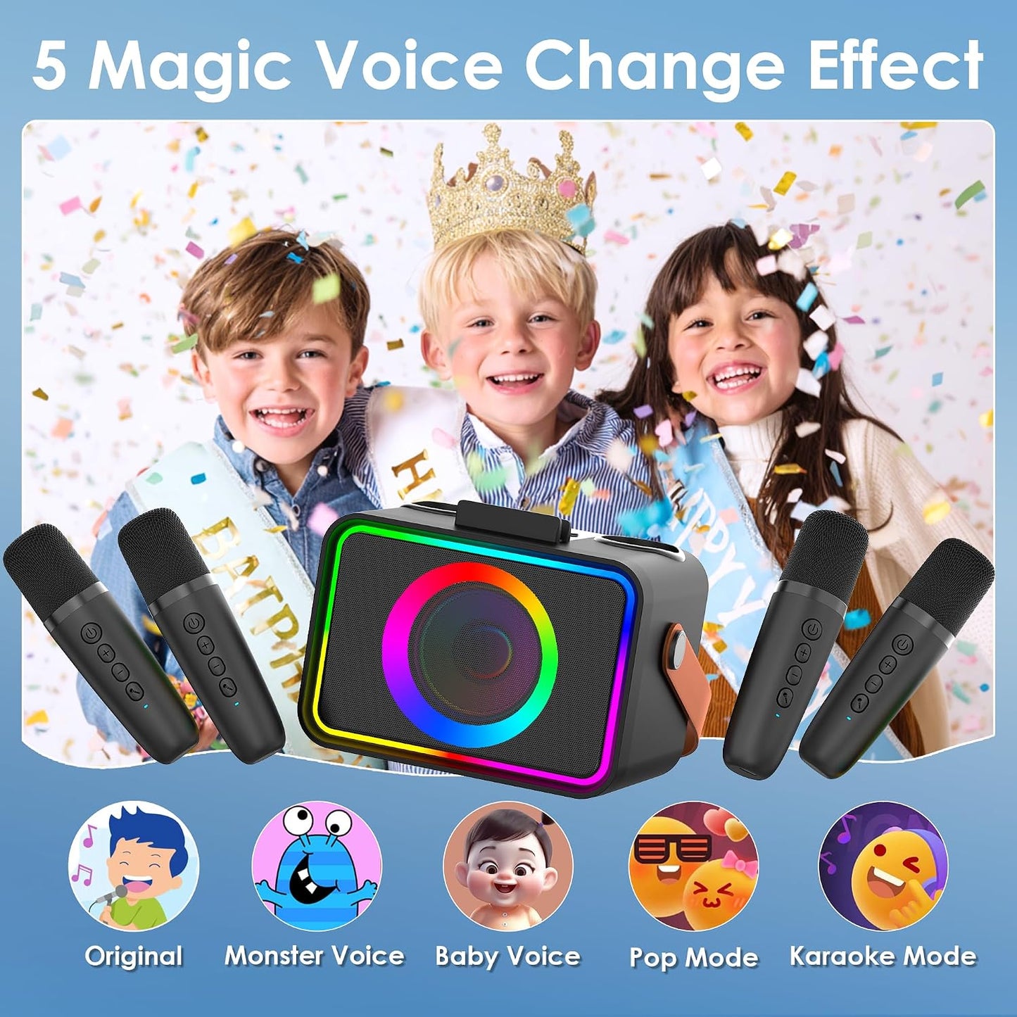 Máquina de karaoke para niños y adultos, altavoz Bluetooth 4 micróf...