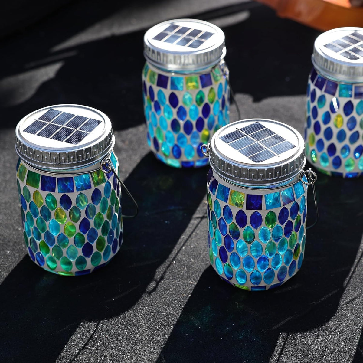 Cooo 4 paquetes de linternas de mosaico al aire libre impermeables...