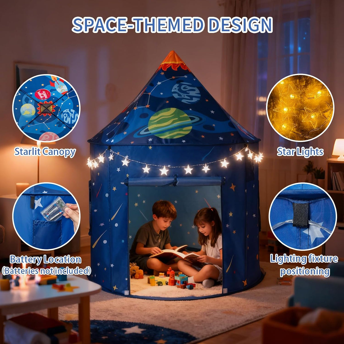 ROIWUIE Tienda de campaña con forma de cohete espacial para niños c...
