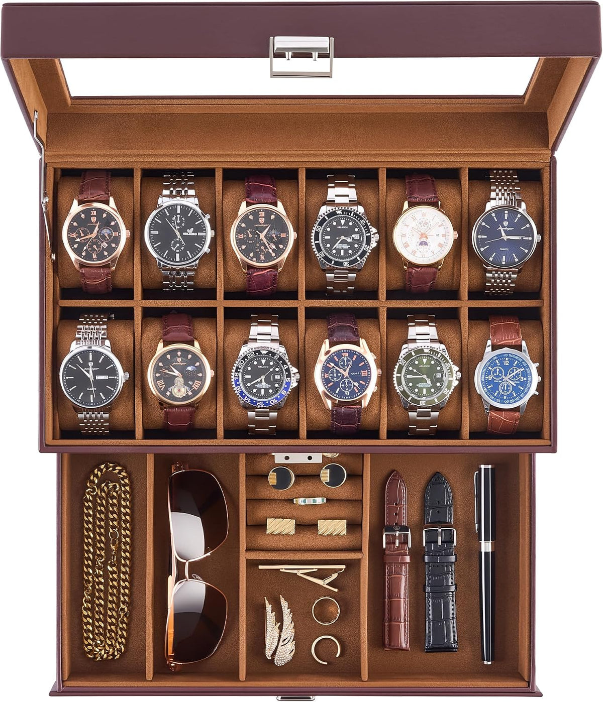 Lolalet Caja de reloj para hombre, caja de joyería para hombre de 1...
