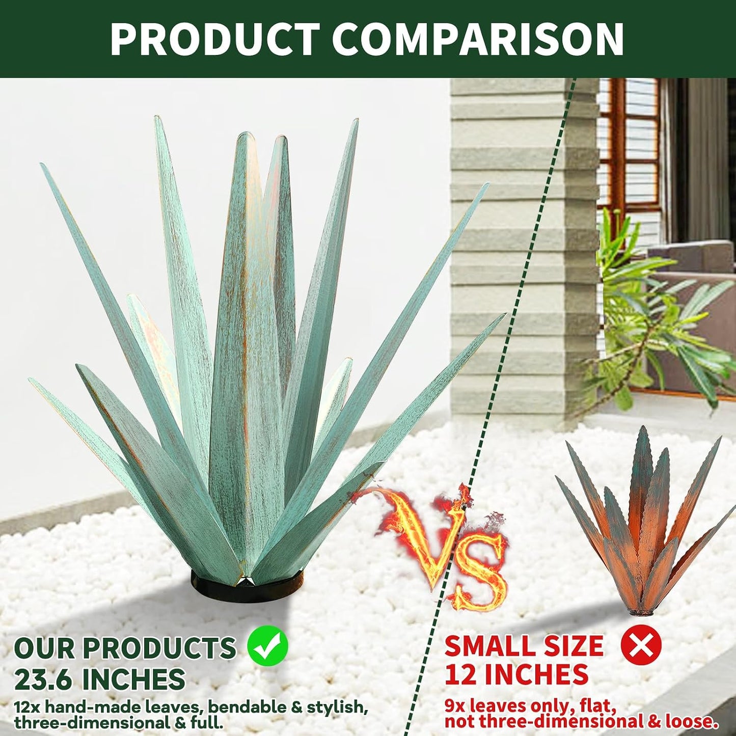 KODIBO Planta de agave de metal grande para decoración al aire libr...