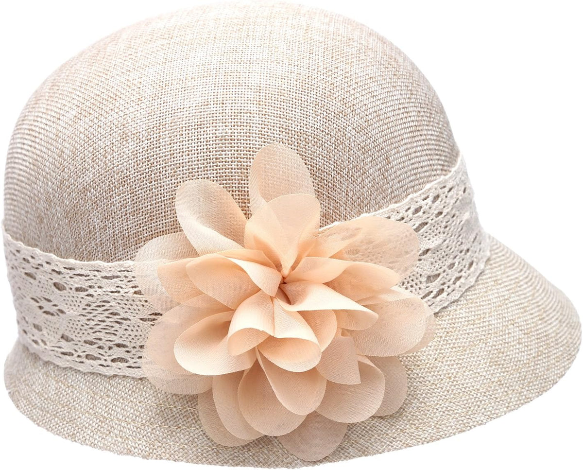 Sombrero de campana estilo Gatsby de lino para mujer con banda de e...