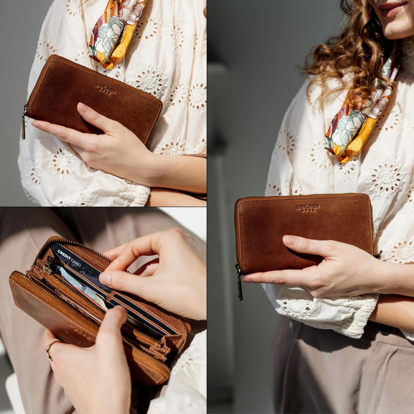 BERLINER BAGS Cartera Lyon de piel auténtica de alta calidad, con b...