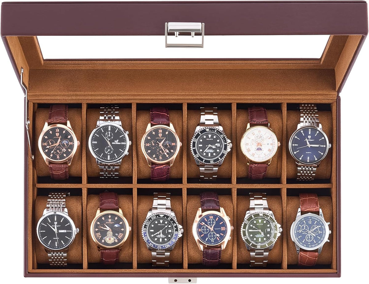 Lolalet Caja de reloj para hombre, caja de exhibición de 12 ranuras...