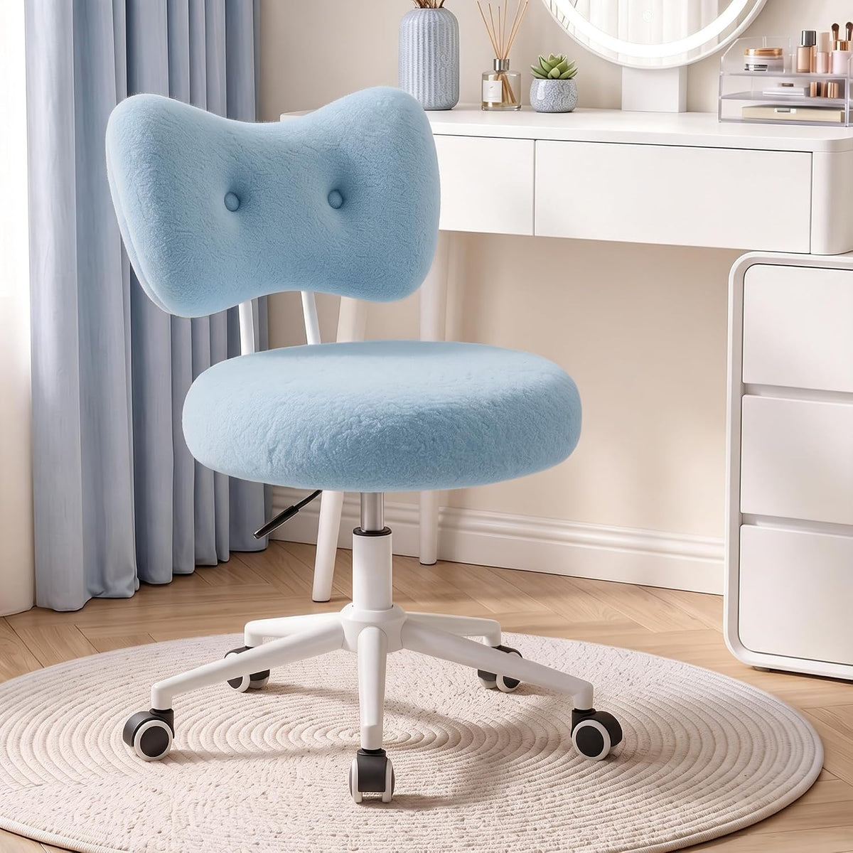 Silla de tocador pequeña con ruedas, cómoda silla de escritorio con...