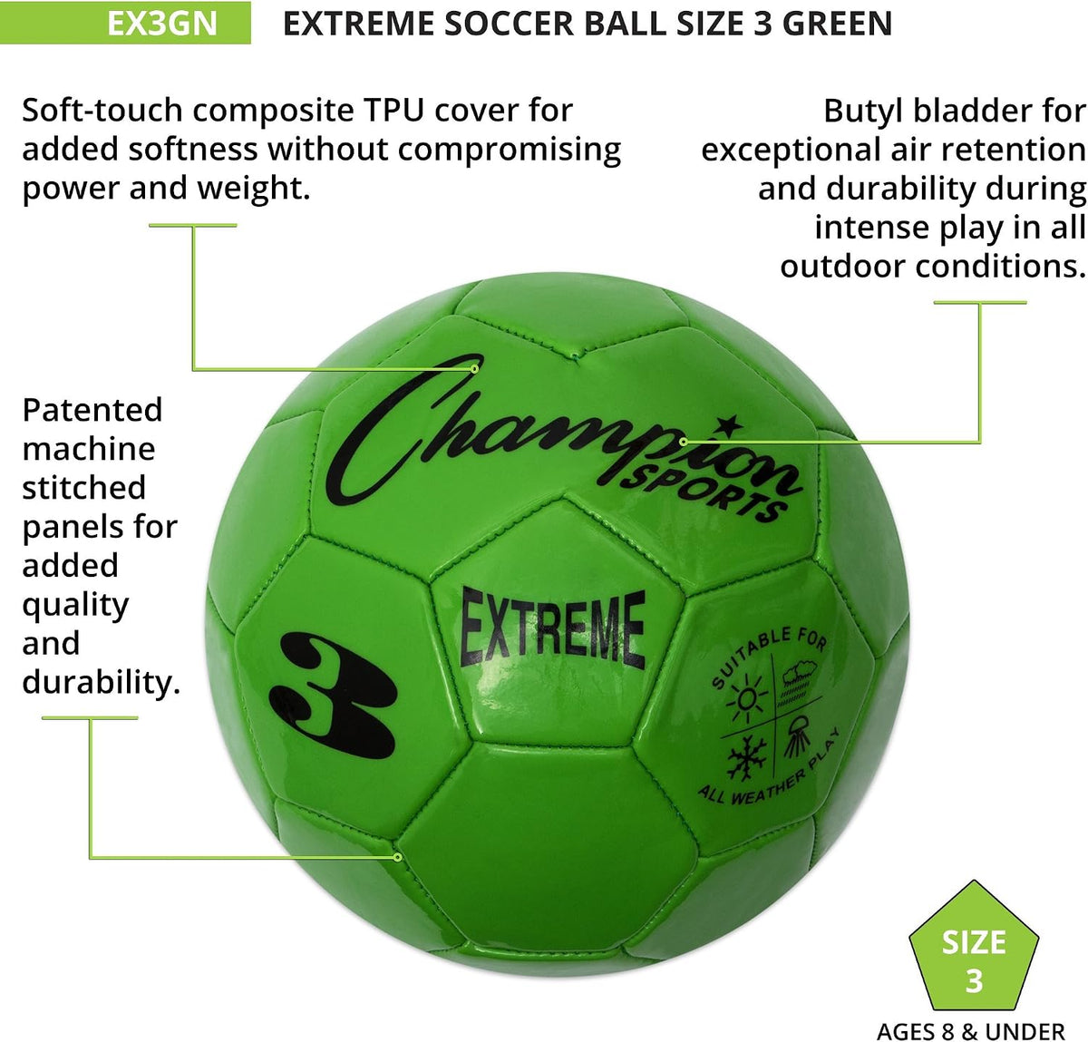 Champion Sports Extreme Series - Balón de fútbol \u2013 Tamaños 3,...