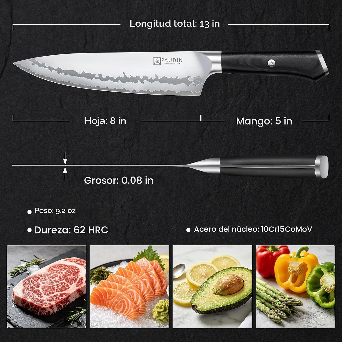 PAUDIN - Cuchillo de chef de 8 pulgadas, cuchillo de cocina ultra a...