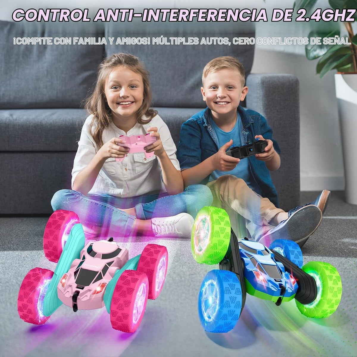 Hamdol Coche de control remoto rosa para niñas, doble cara con faro...