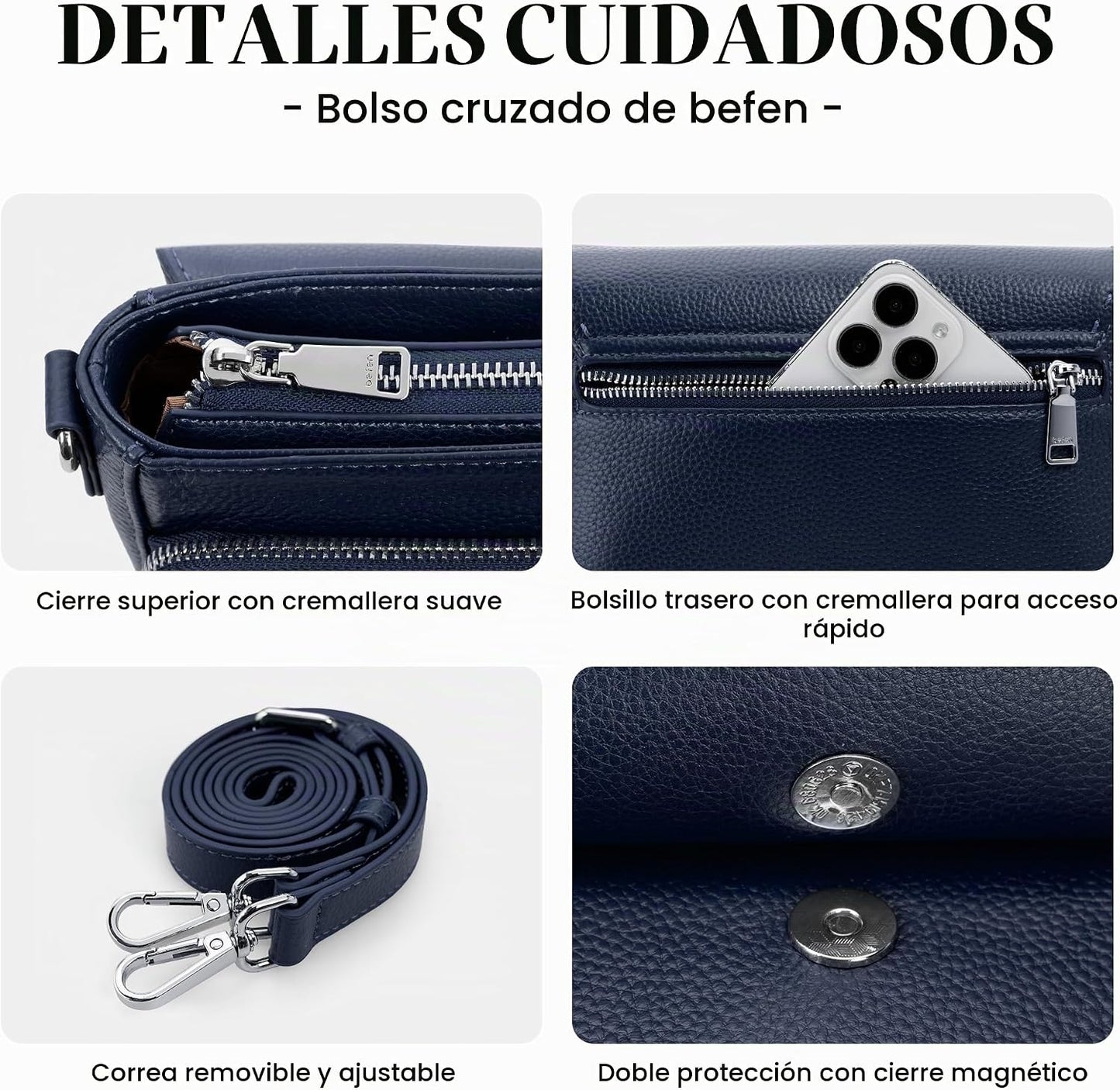 befen Bolsos cruzados de cuero genuino para mujer, bolso mediano co...