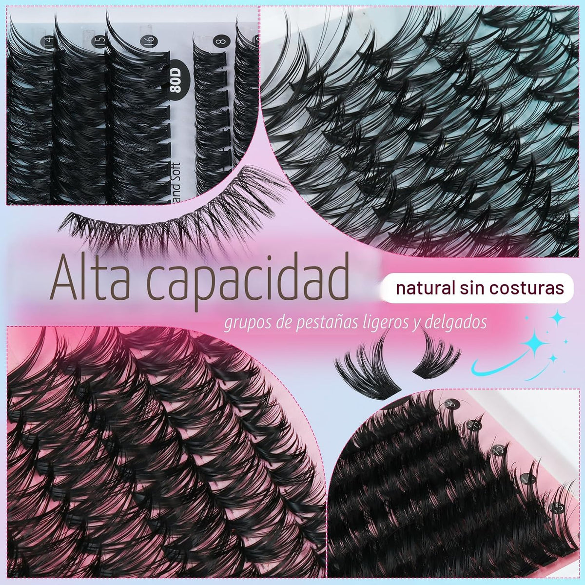 Kit de 708 extensiones de pestañas individuales en racimo 30D+40D+5...