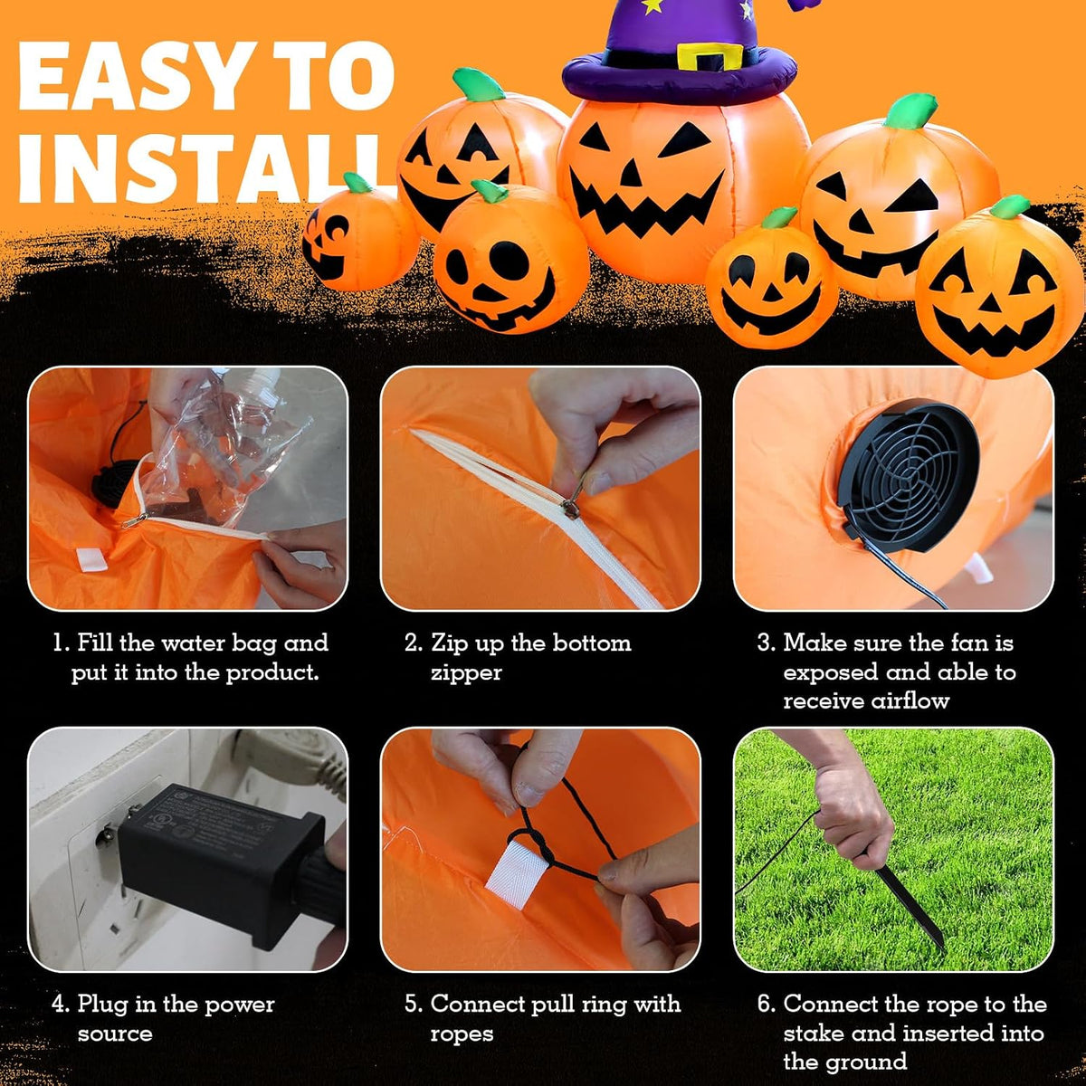 Calabaza inflable de Halloween de 8 pies de largo para decoración a...